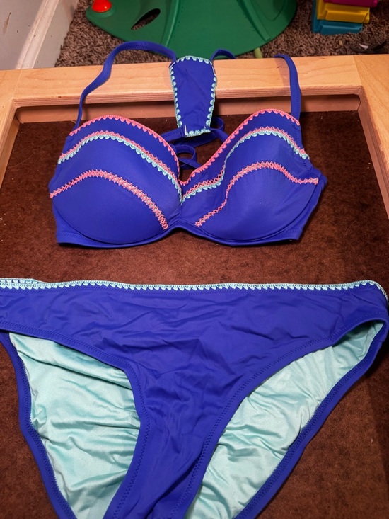 Shade & Shore Other - Shade and Shore Blue Two-Piece Bikini with Decorative orange and teal trim
